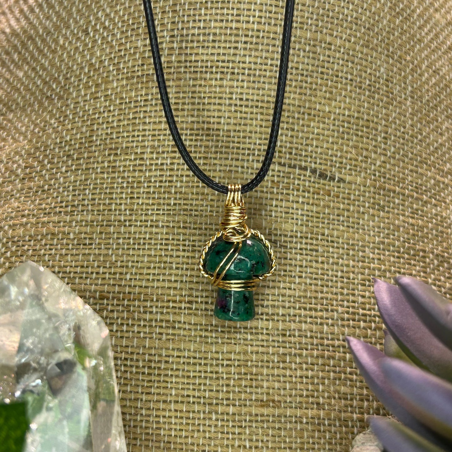 Ruby in Zoisite Mini Mushroom Necklace