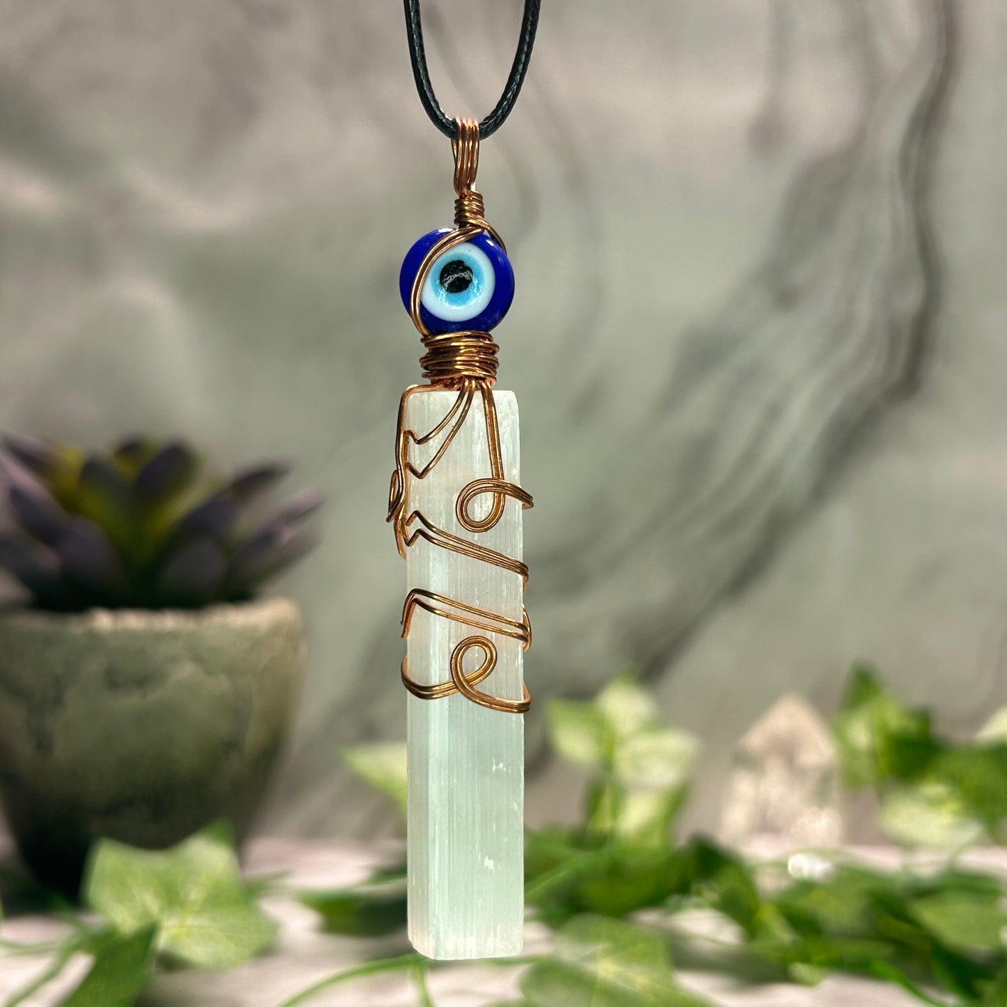 Selenite Evil Eye Necklace