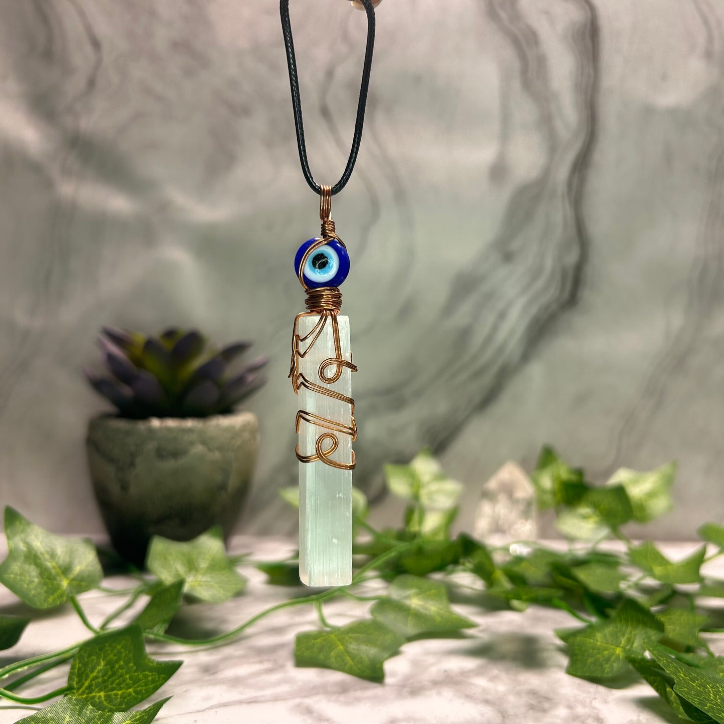 Selenite Evil Eye Necklace
