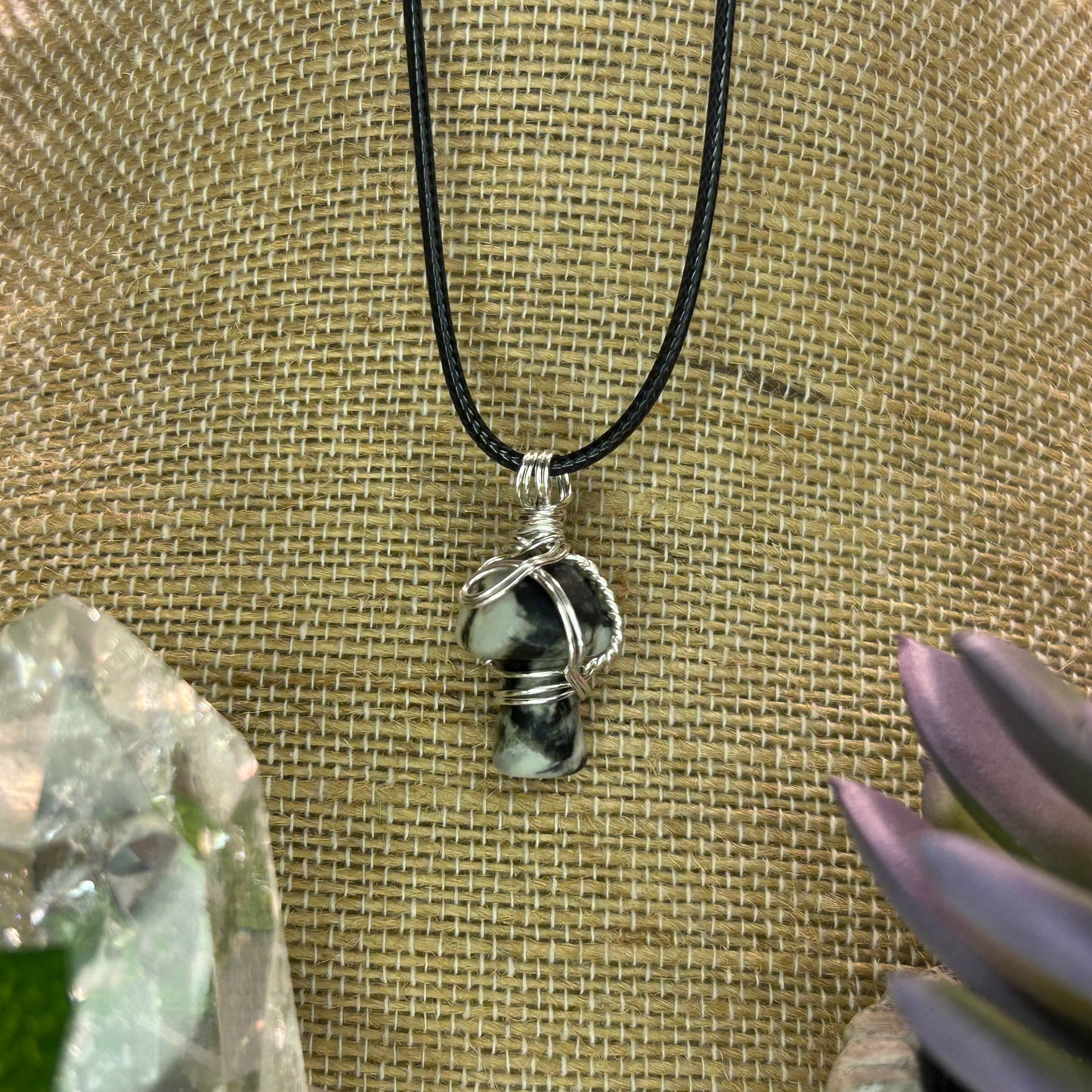 Zebra Jasper Mini Mushroom Necklace