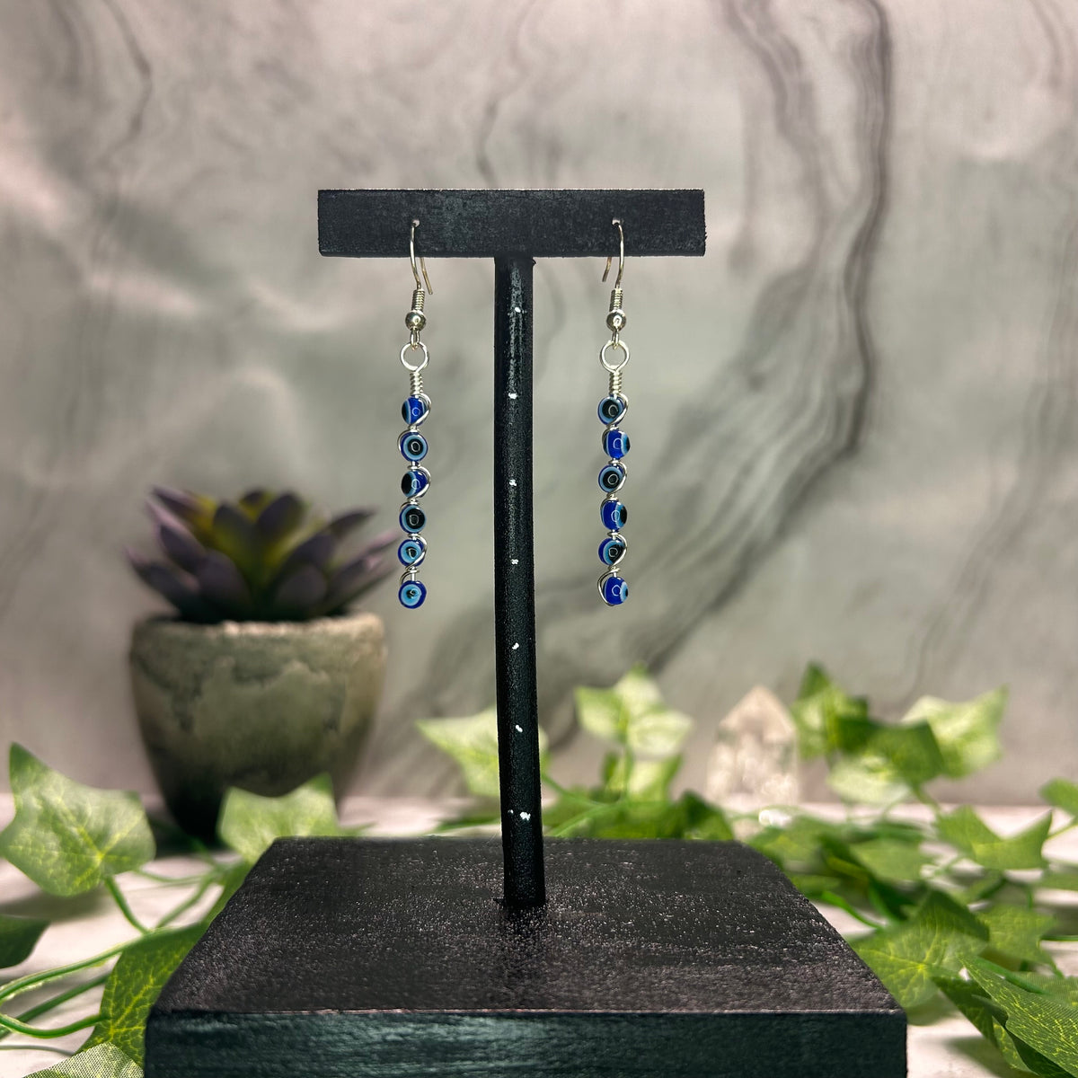Evil Eye Spiral Earrings - Silver