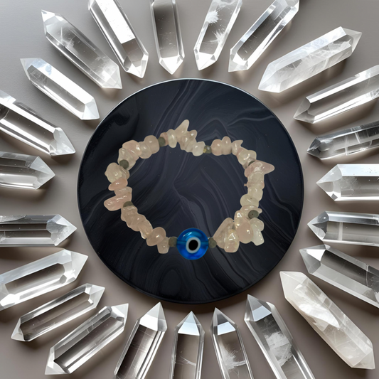 Rose Quartz Bracelet w/ Large Blue Evil Eye