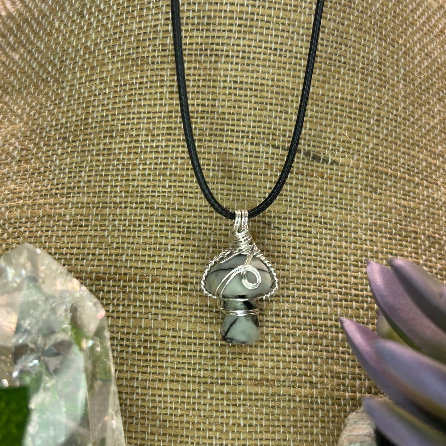 Zebra Jasper Mini Mushroom Necklace
