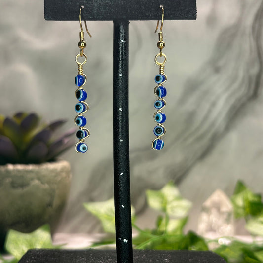 Evil Eye Spiral Earrings - Gold