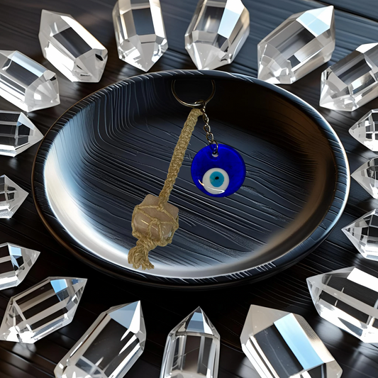 Evil Eye Keychain w/ Rose Quartz