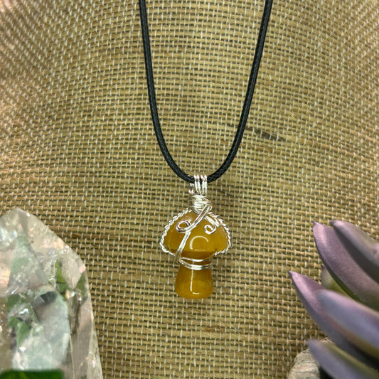 Yellow Jade Mini Mushroom Necklace
