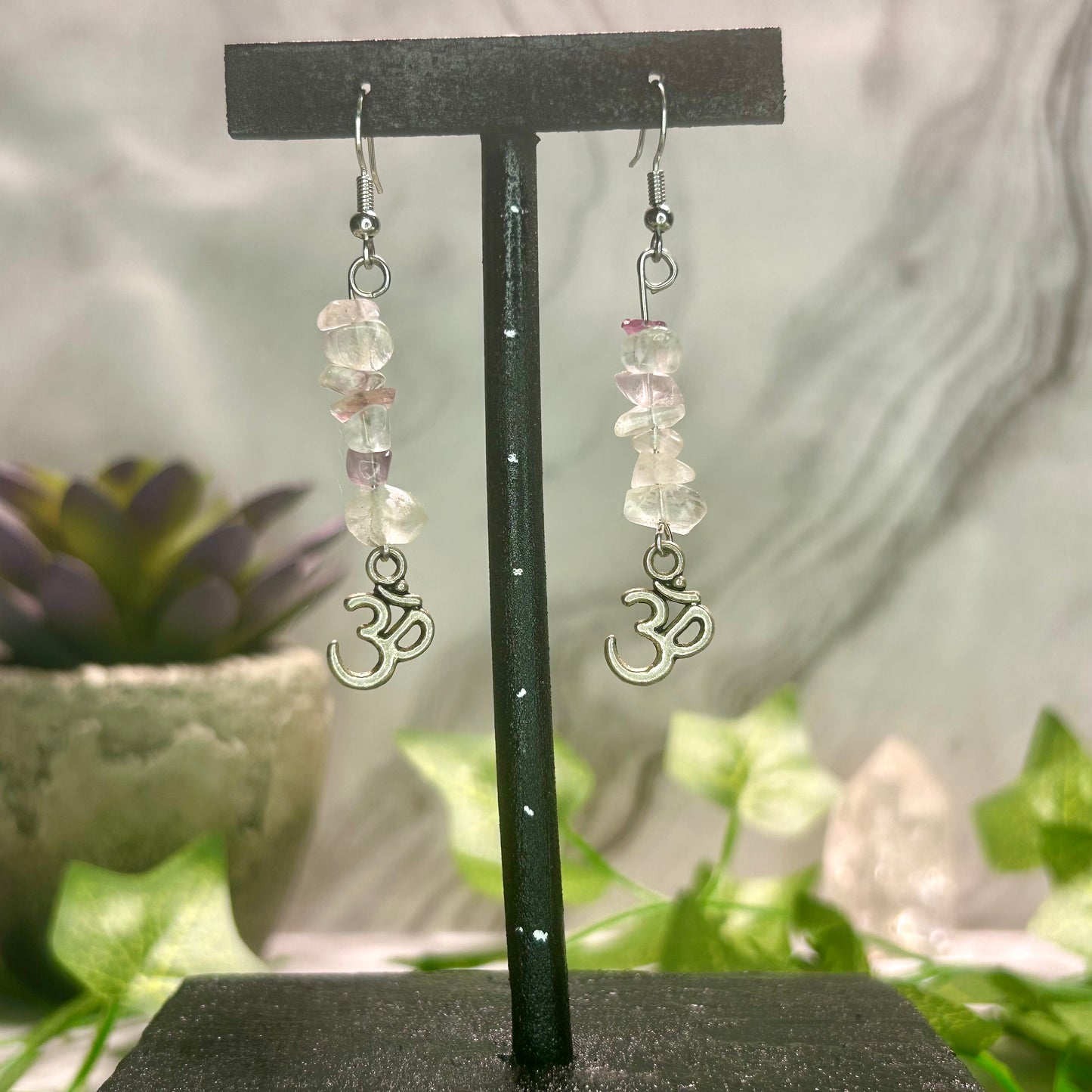 Rainbow Fluorite Earrings w/ Ohm Charm