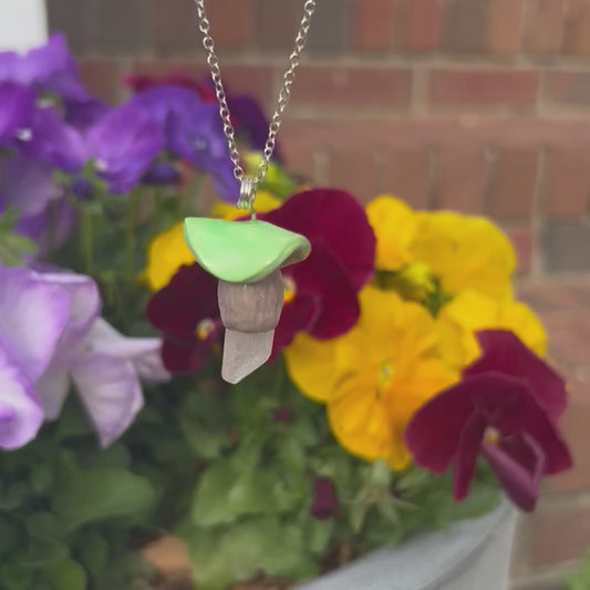 Clear Quartz Mini Mushroom Necklace *Glow in the Dark*